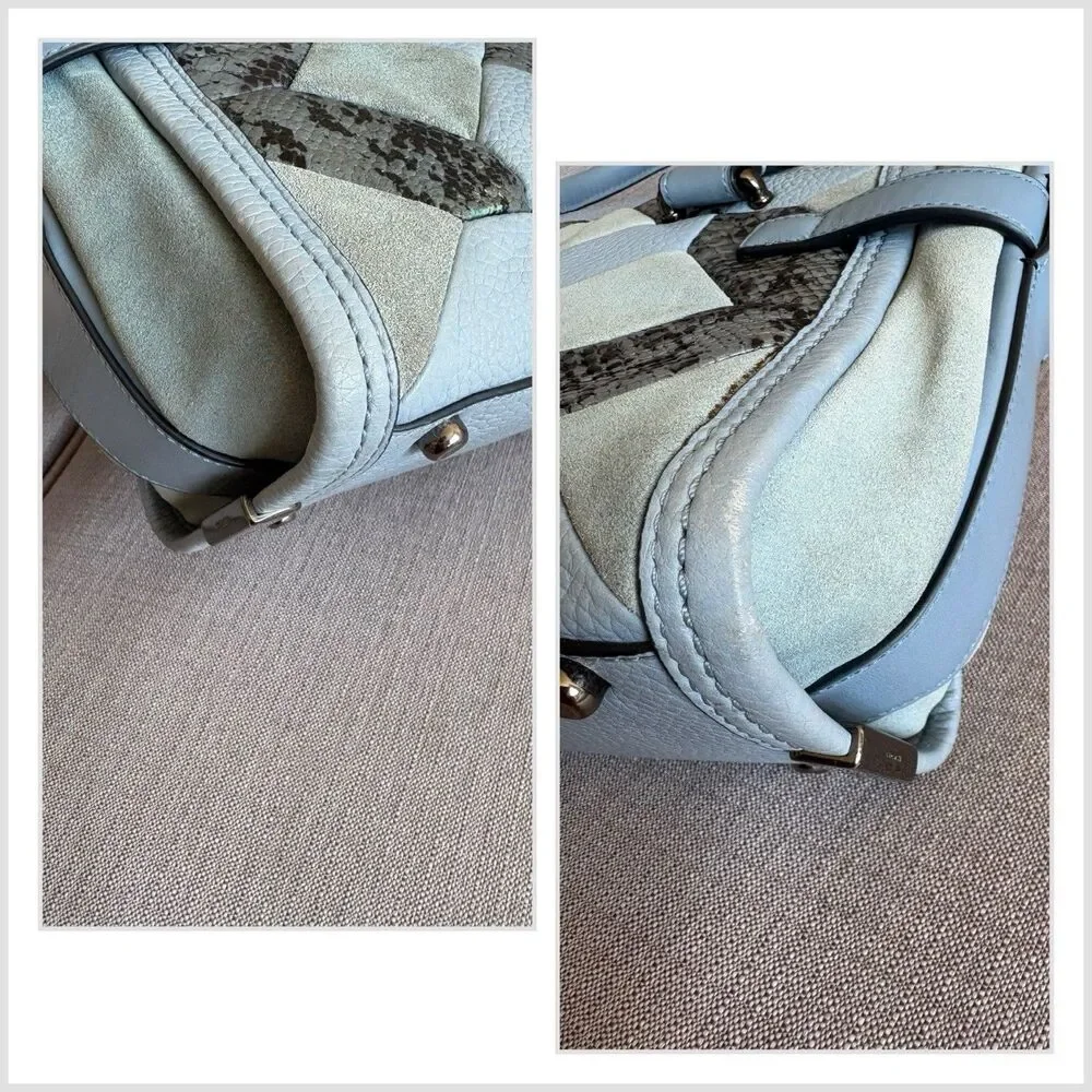 COACH Swagger 27 Blue Canyon Quilt Carryall Leather Patch Satchel Bag